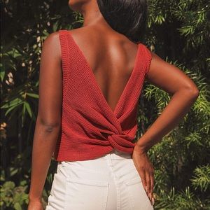 Lulus Let’s Get Away Rust Red Knit Twist Back Tank - Size XS